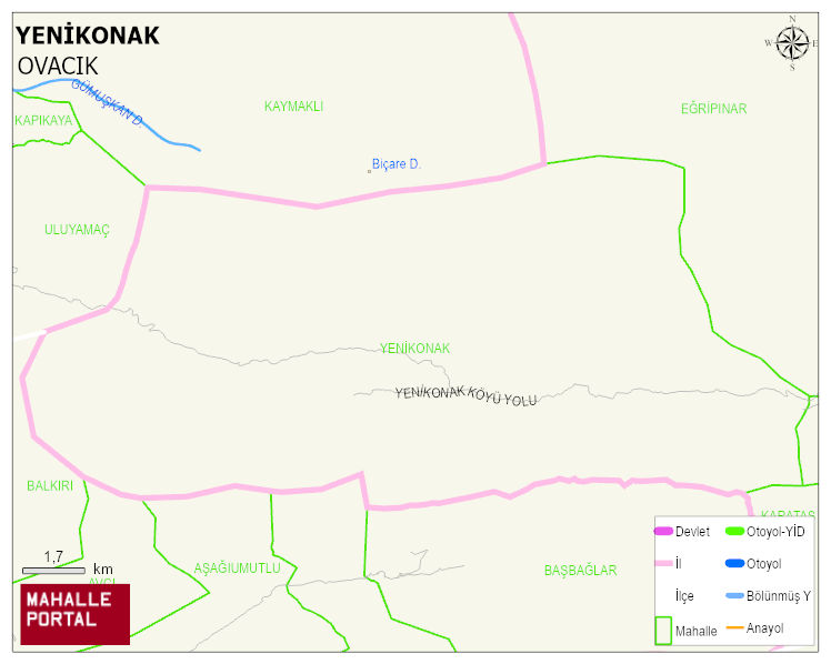 YENİKONAK Köyü Haritası | Yükselti ve Doğa Özellikleri
