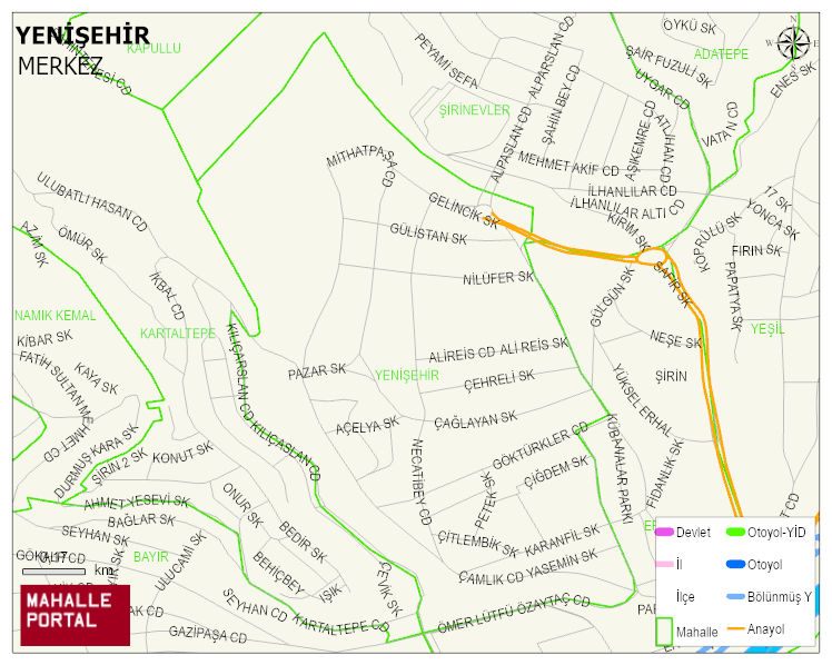 YENİŞEHİR Mahallesi Haritası | Mahalle ve Köy Sınırı