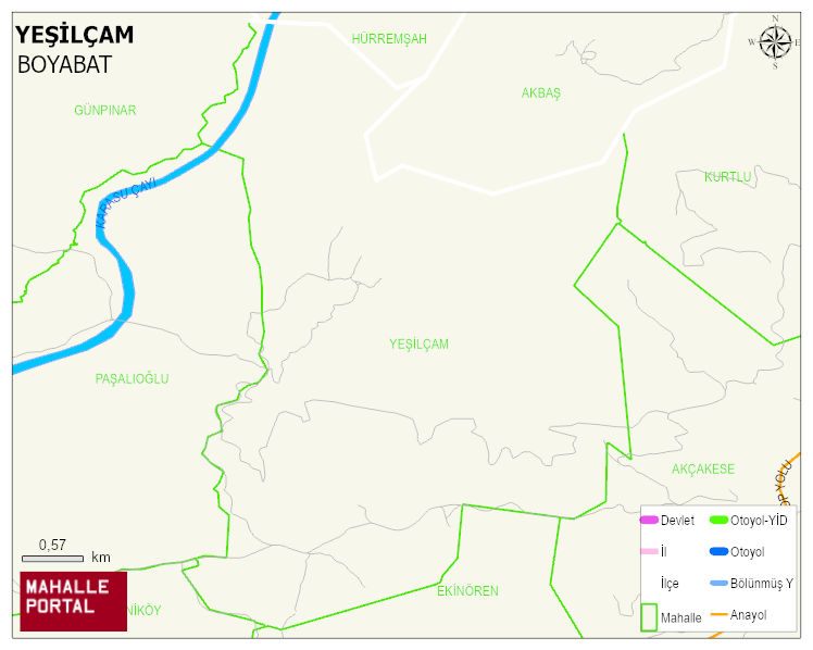 YEŞİLÇAM Köyü Haritası | Mahalle ve Köy Sınırı