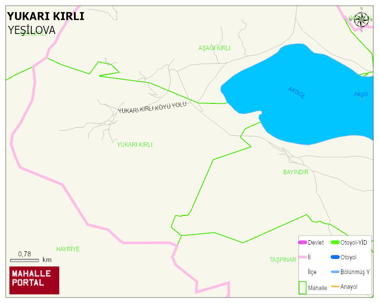 YUKARI KIRLI Köyü Haritası | Mahalle ve Köy Sınırı