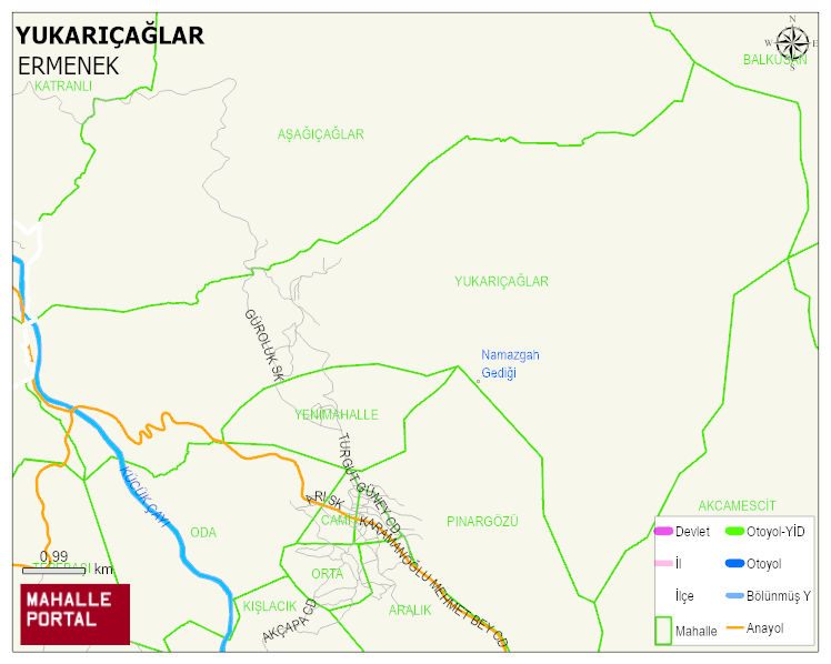YUKARIÇAĞLAR Köyü Haritası | Mahalle ve Köy Sınırı