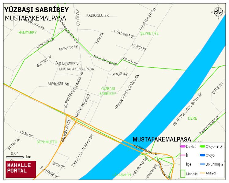 YÜZBAŞI SABRİBEY Mahallesi Haritası | Dağlar, Ovalar ve Akarsu Bilgileri